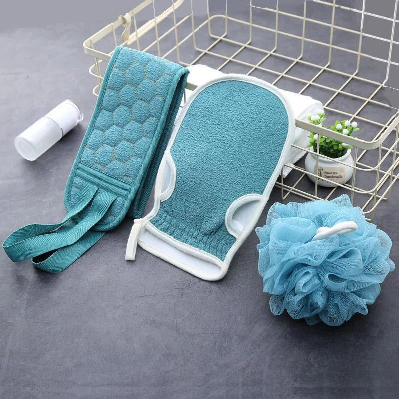 3pcs/set Body Cleaning Washcloth Soft Brush Home Hotel Bathroom Shower Ball Back Scrubber Set Exfoliating Skin Towel Bath Gloves
