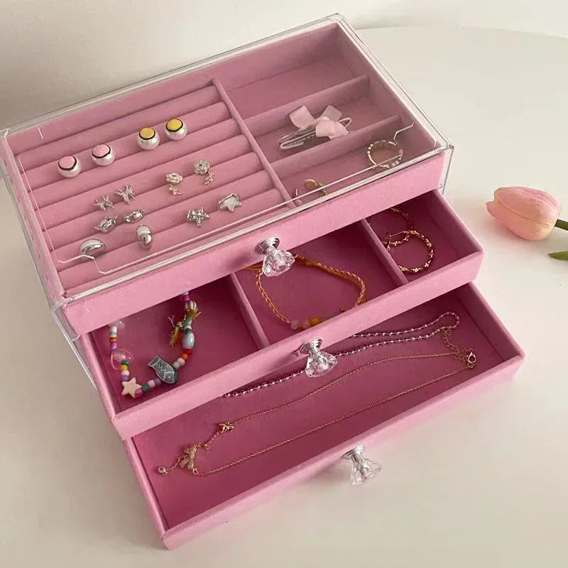 Capacity high-grade exquisite anti-oxidation three drawer desktop jewelry bracelet ring jewelry large storage box