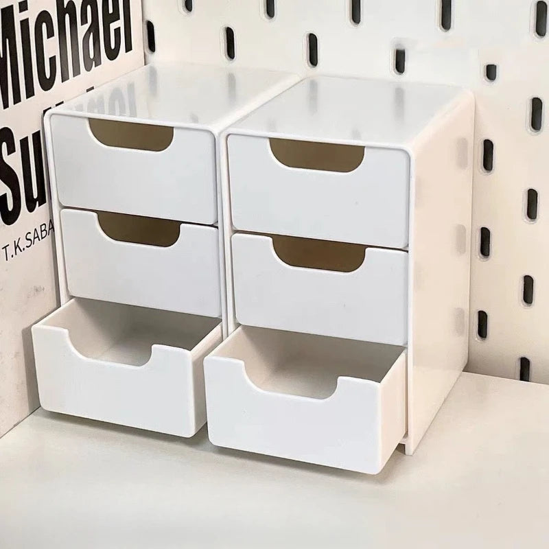 3-Tier Plastic Cosmetic Storage Box Organizer with Drawers Multifunctional Countertop Storage for Jewelry Office Supplies