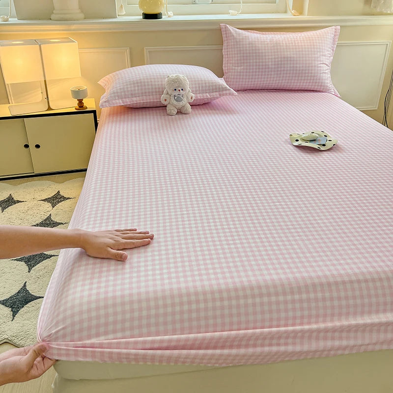 Plaid Style Fitted Sheet Skin-friendly Bed Cover Elastic Bedsheet for Girls Boys Room Couvre Lit Home Bed Linen(No Pillowcase)
